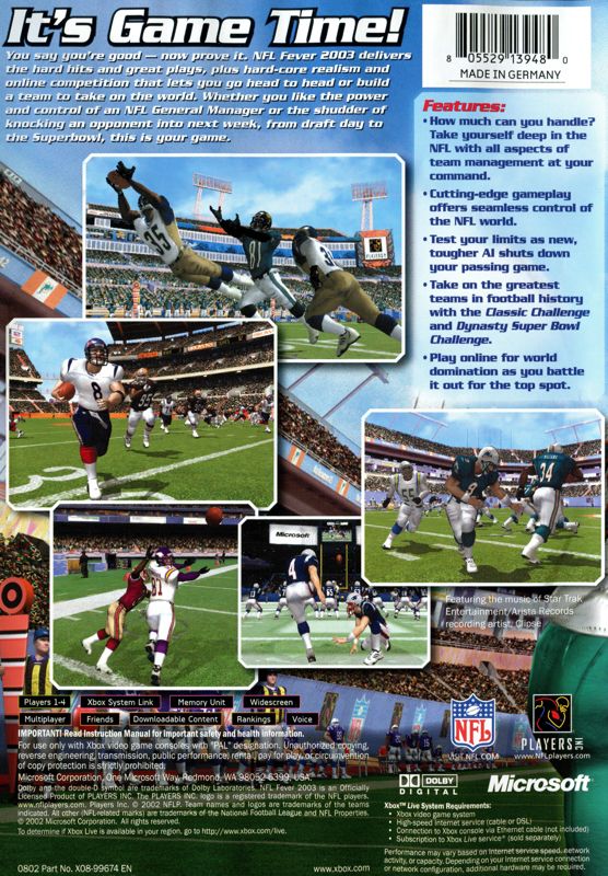 Back Cover for NFL Fever 2003 (Xbox)