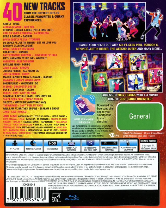 Back Cover for Just Dance 2017 (PlayStation 4)