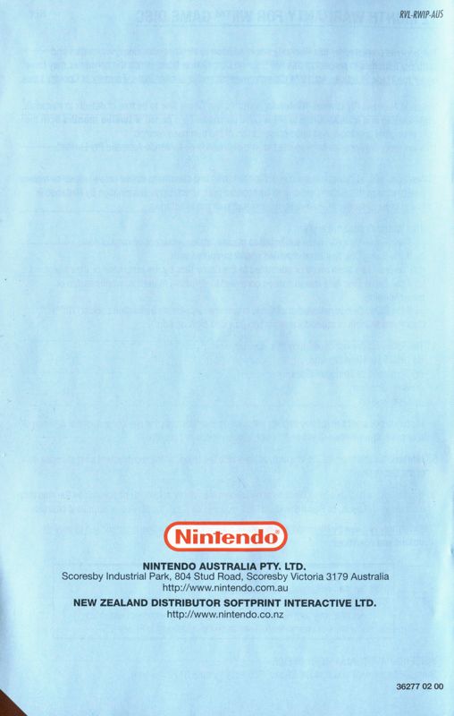 Manual for Wing Island (Wii): Back