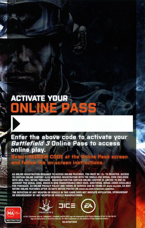 Extras for Battlefield 3 (Xbox 360): DLC flyer - back