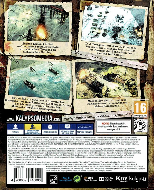 Back Cover for Sudden Strike 4 (Limited Day One Edition) (PlayStation 4)