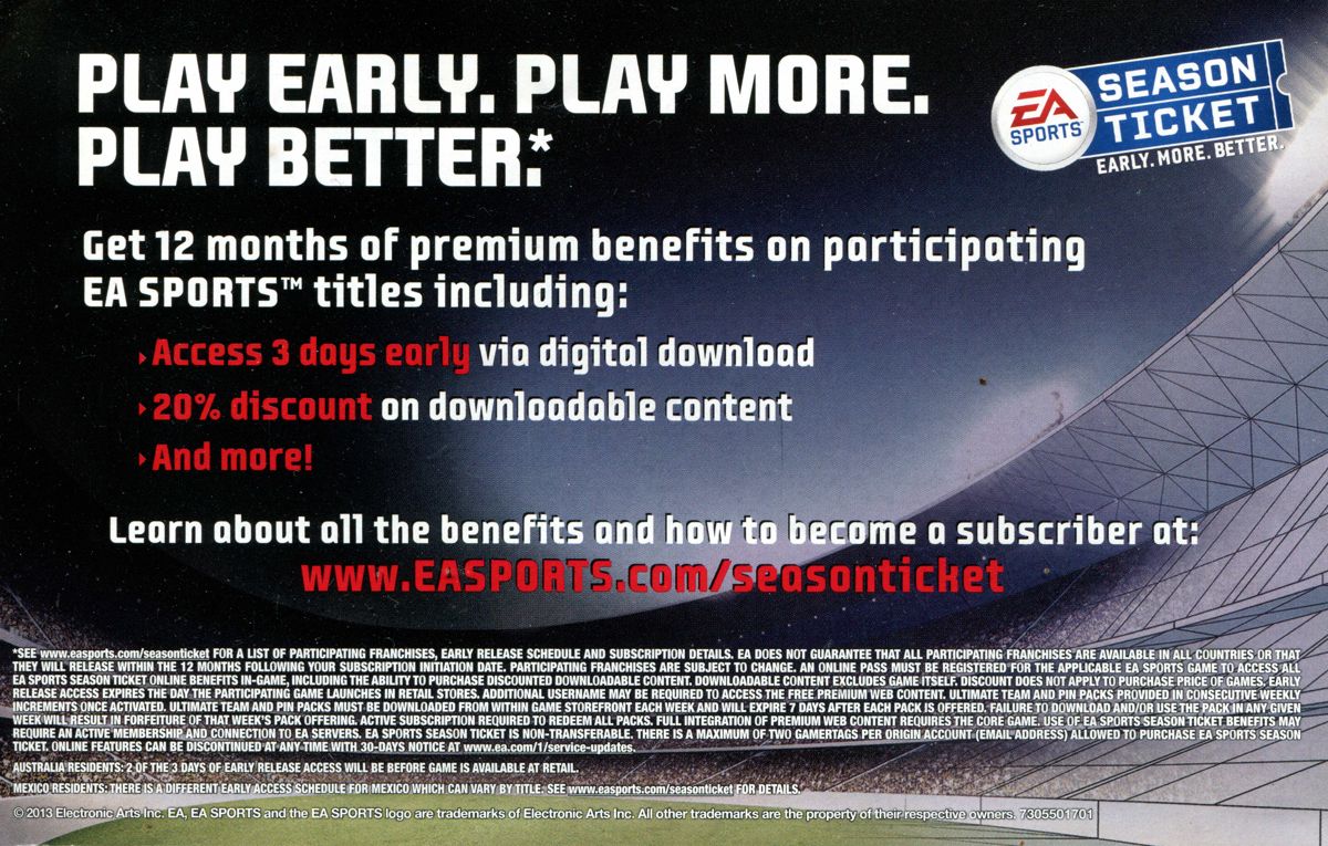 Advertisement for Madden NFL 25 (Xbox 360): Flyer 1 - back