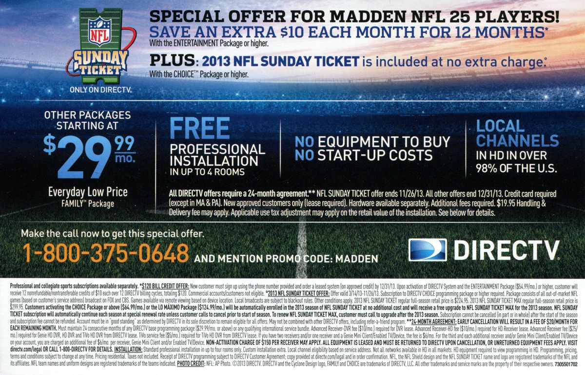 Advertisement for Madden NFL 25 (Xbox 360): Flyer 2 - back