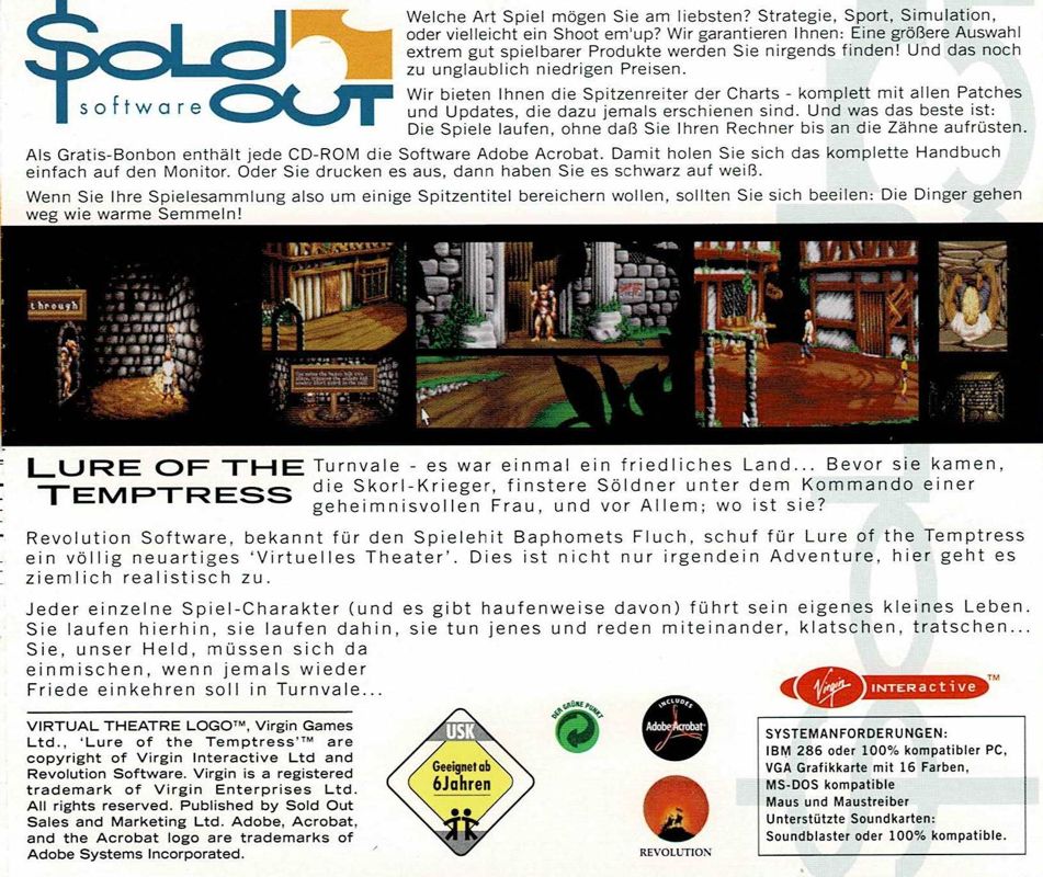 Other for Lure of the Temptress (DOS) (Sold Out Software release): Jewel Case - Back
