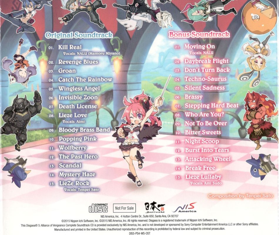 Soundtrack for Disgaea 5: Alliance of Vengeance (Limited Edition) (PlayStation 4): Jewel Case - Back