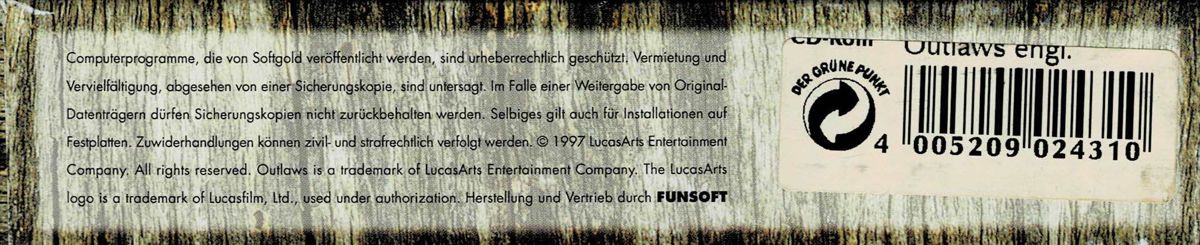 Spine/Sides for Outlaws (Windows) (1st German release (game in English, manual in German)): Bottom