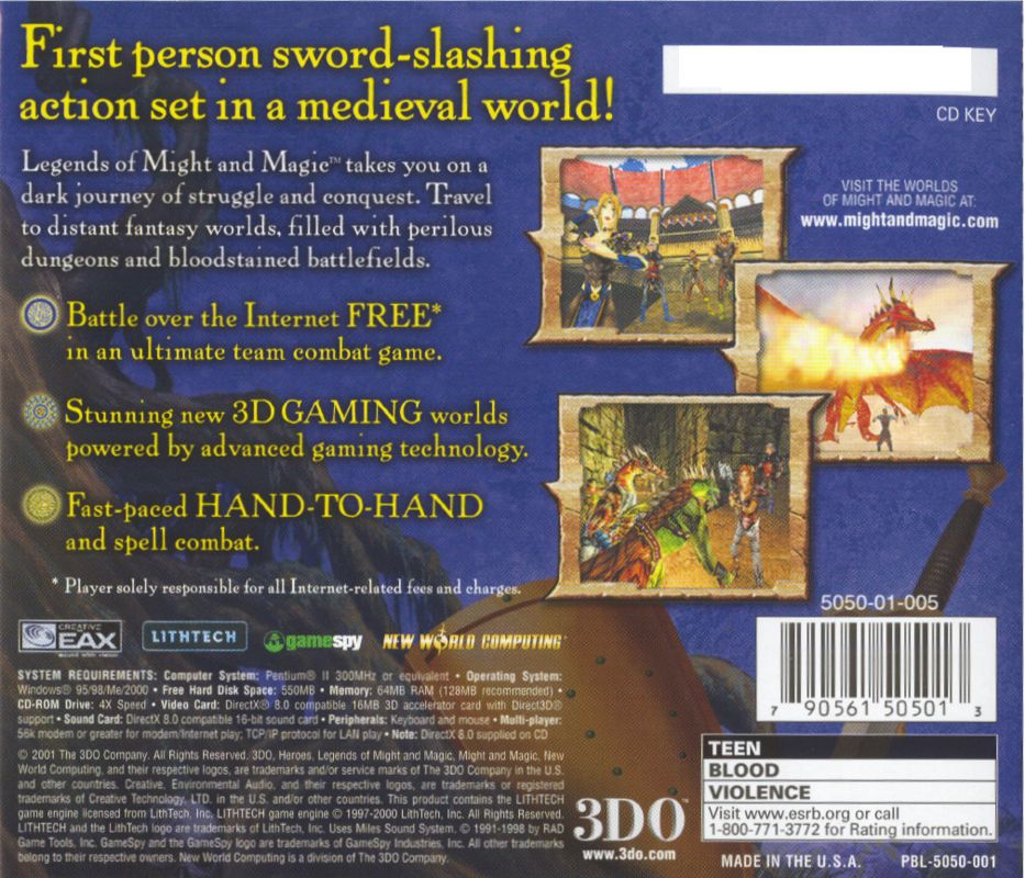 Other for Legends of Might and Magic (Windows): Jewel Case - Back