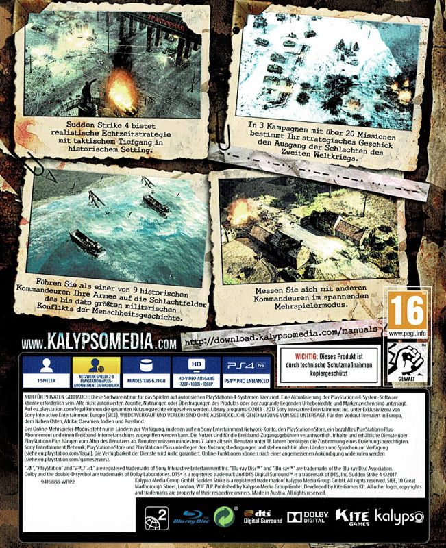 Other for Sudden Strike 4 (Limited Day One Edition) (PlayStation 4): Reversible Covers 3 - Back