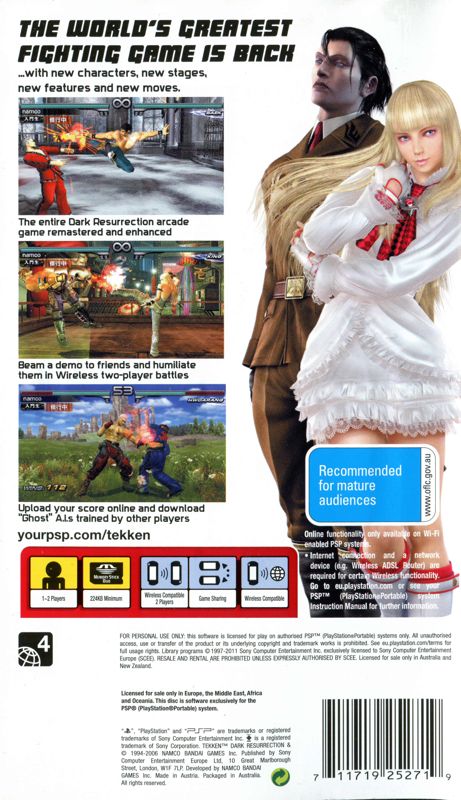 Back Cover for Tekken: Dark Resurrection (PSP) (PSP Essentials release)