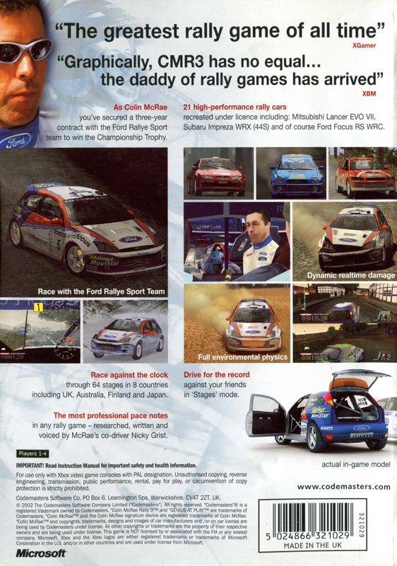 Back Cover for Colin McRae Rally 3 (Xbox)