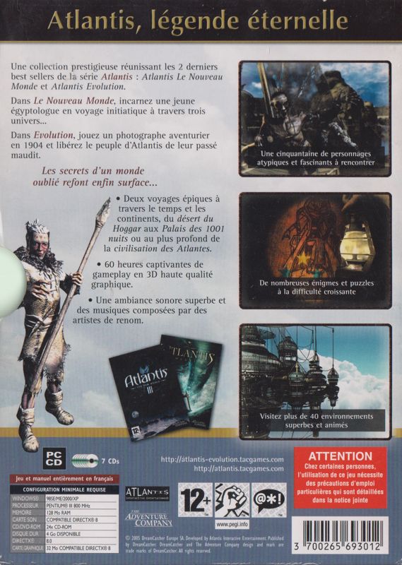 Back Cover for Atlantis: Collector's Edition (Windows)