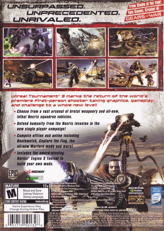 Back Cover for Unreal Tournament III (Windows) (Best Buy release)