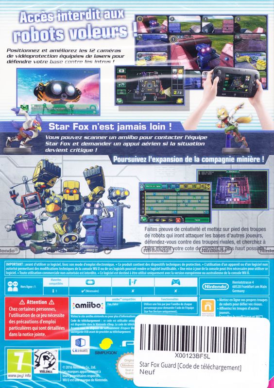 Back Cover for Star Fox Guard (Wii U) (retail release with download code)