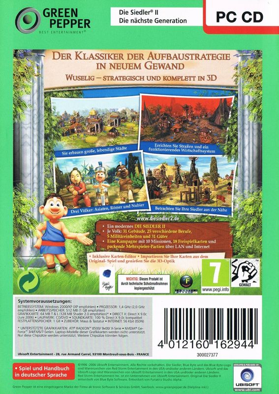 Back Cover for The Settlers II: 10th Anniversary (Windows) (Green Pepper release)