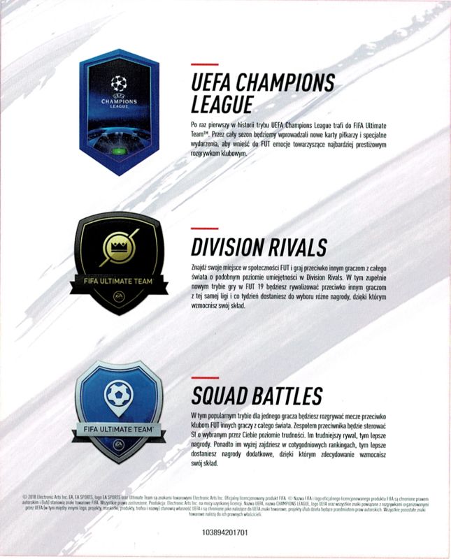 Extras for FIFA 19 (PlayStation 4): Ultimate Team - side B