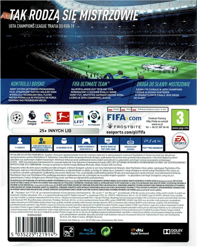 Back Cover for FIFA 19 (PlayStation 4)