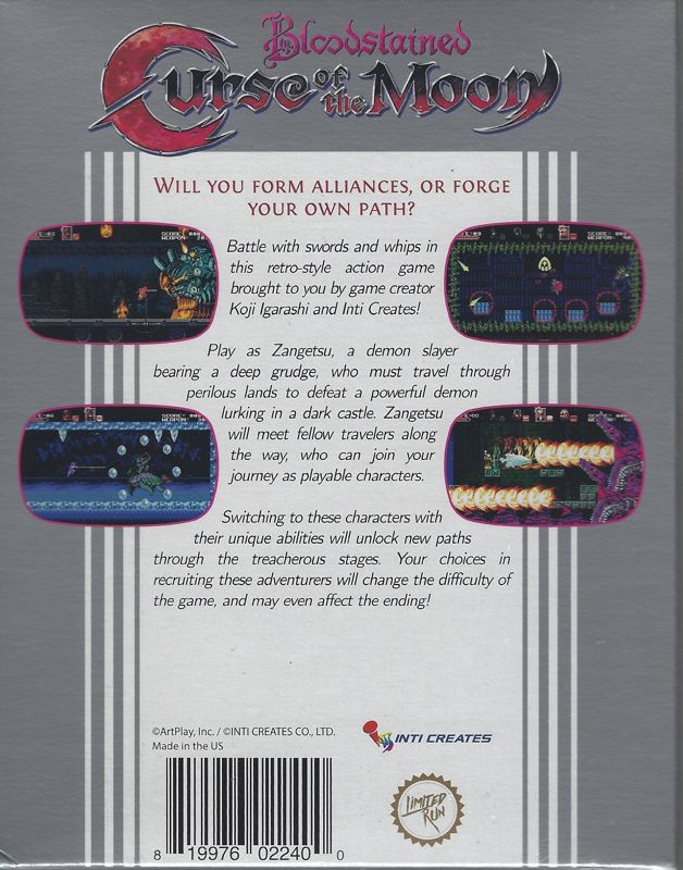 Back Cover for Bloodstained: Curse of the Moon (PlayStation 4) (Limited Run Games "classic edition")