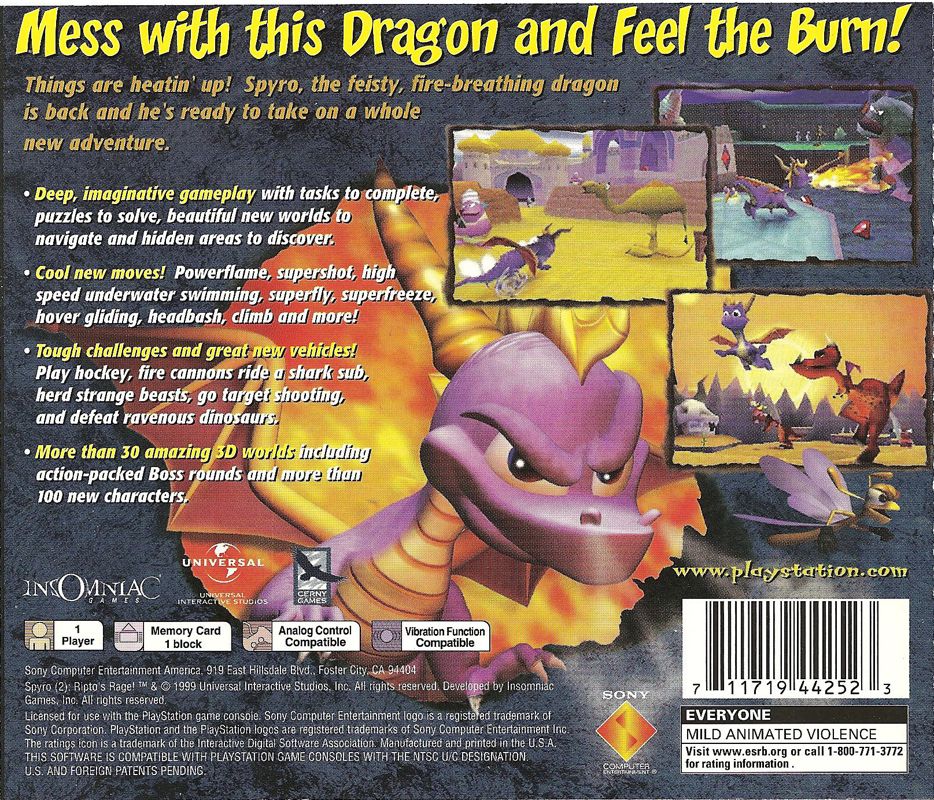 Back Cover for Spyro 2: Ripto's Rage! (PlayStation)