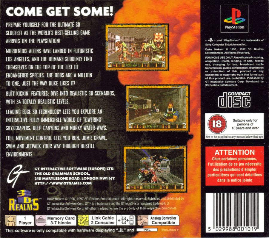 Back Cover for Duke Nukem 3D (PlayStation)