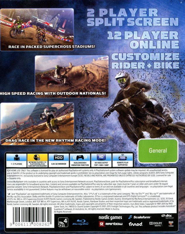 Back Cover for MX vs ATV: Supercross Encore (PlayStation 4)