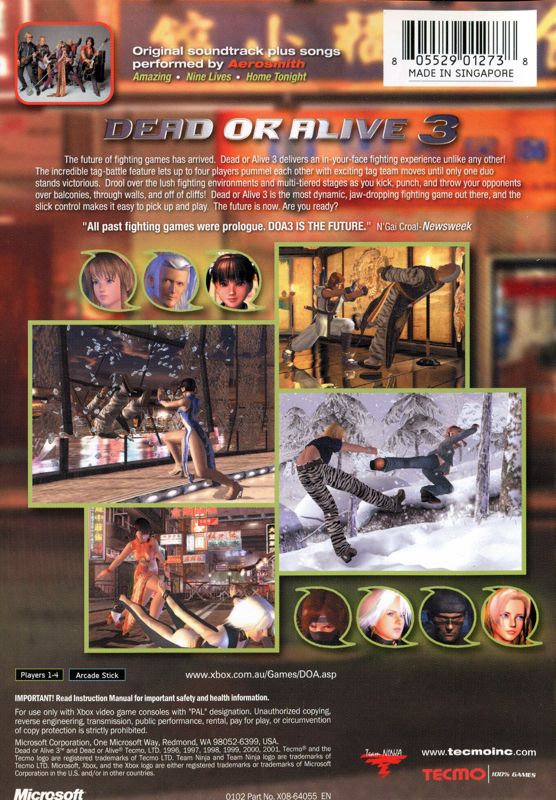 Back Cover for Dead or Alive 3 (Xbox)