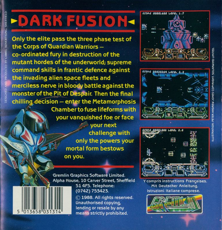 Back Cover for Dark Fusion (Commodore 64)