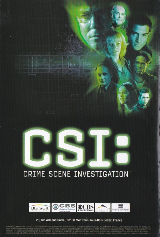 Manual for CSI: Crime Scene Investigation (Windows): Back