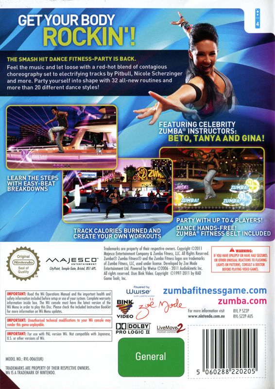 Back Cover for Zumba Fitness 2 (Wii)