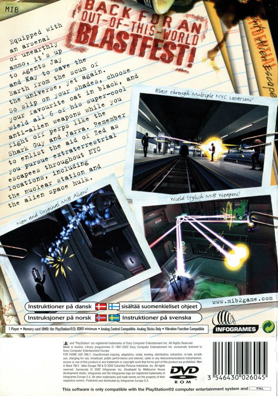 Back Cover for Men in Black II: Alien Escape (PlayStation 2)