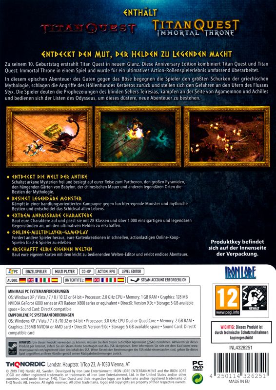 Back Cover for Titan Quest: Anniversary Edition (Windows)
