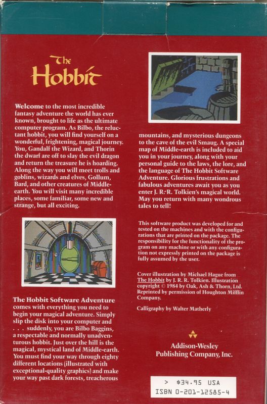 Back Cover for The Hobbit (Apple II)