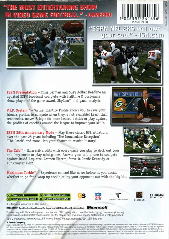 Back Cover for ESPN NFL 2K5 (Xbox)