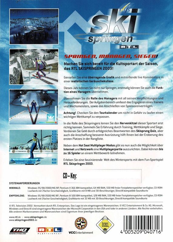 Other for RTL Skispringen 2003 (Windows): Keep Case - Back