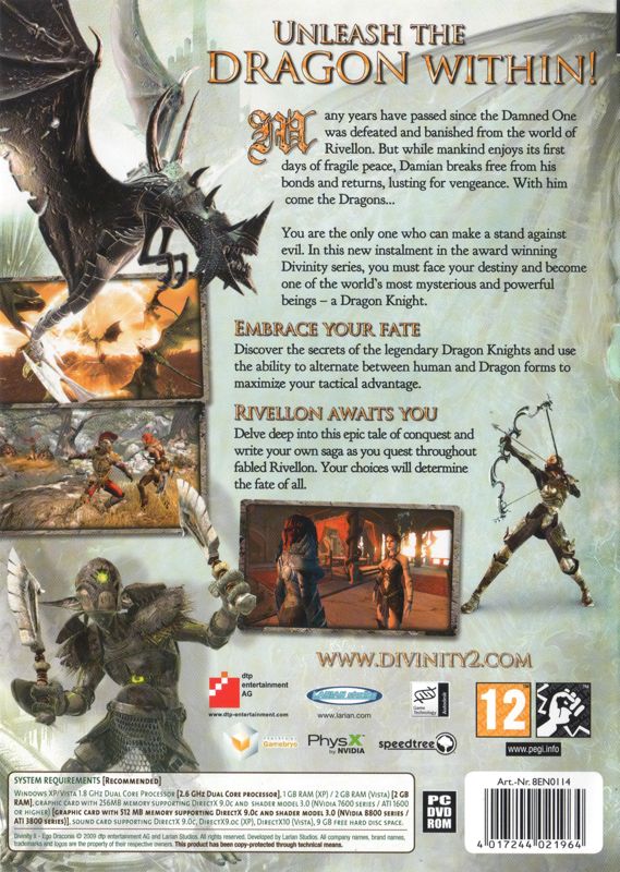 Back Cover for Divinity II: Ego Draconis (Windows) (English European release)