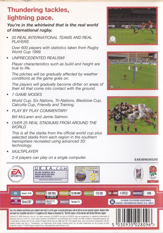 Back Cover for Rugby (Windows) (EA Classics release)
