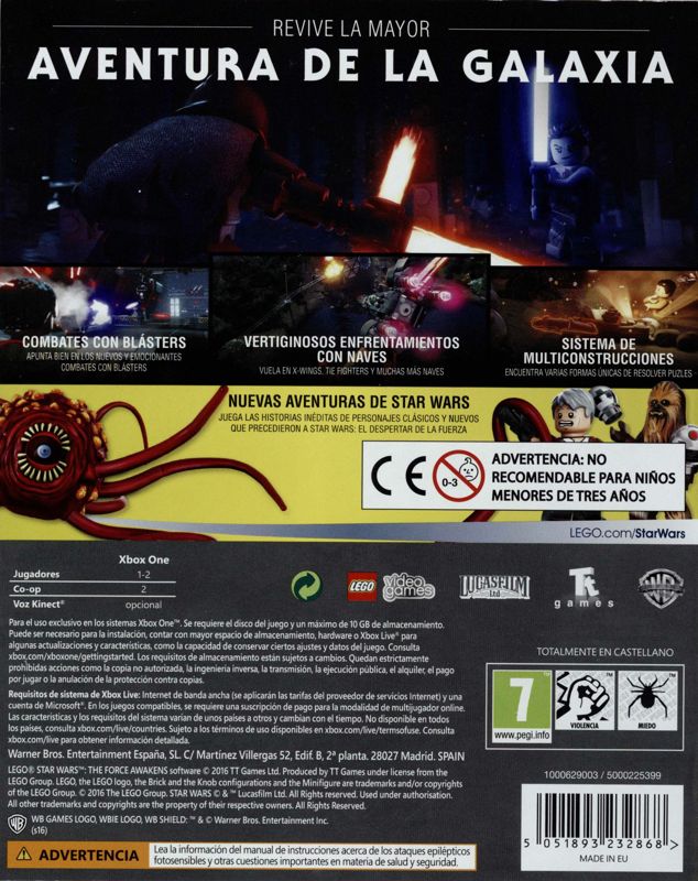 Back Cover for LEGO Star Wars: The Force Awakens (Deluxe Edition) (Xbox One)
