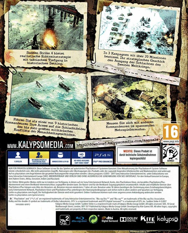 Other for Sudden Strike 4 (Limited Day One Edition) (PlayStation 4): Reversible Covers 2 - Back