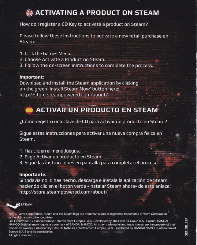 Extras for Get Even (Windows): Steam Activation Instructions