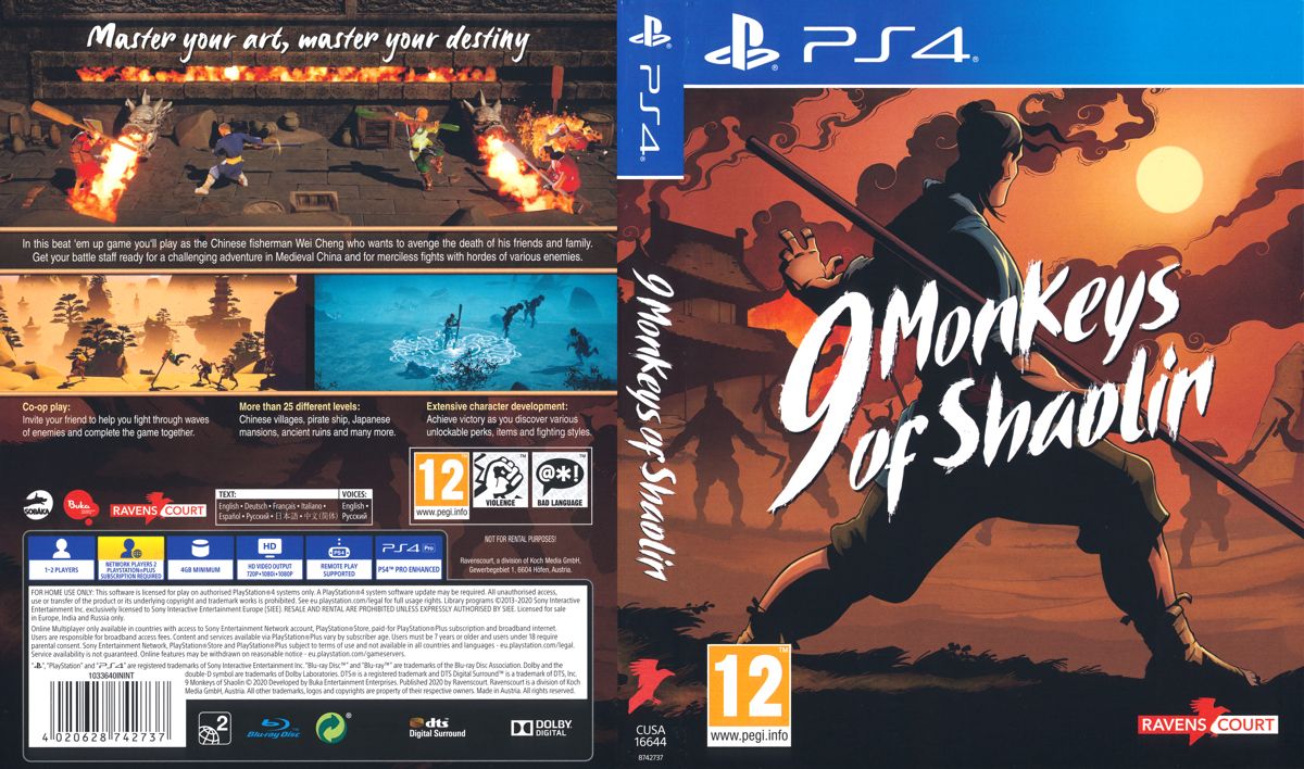 Full Cover for 9 Monkeys of Shaolin (PlayStation 4)