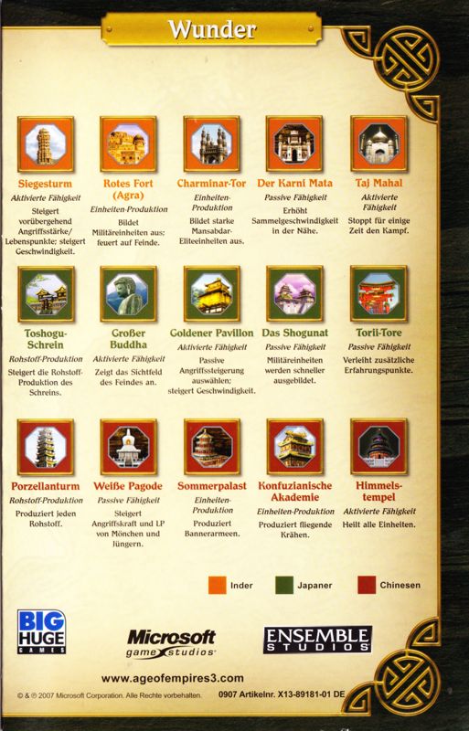 Reference Card for Age of Empires III: Complete Collection (Windows) (CD-ROM release): The Asian Dynasties - Front