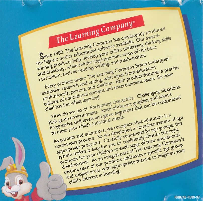 Inside Cover for Reader Rabbit's Reading 2 (Macintosh and Windows and Windows 3.x): Front Reverse