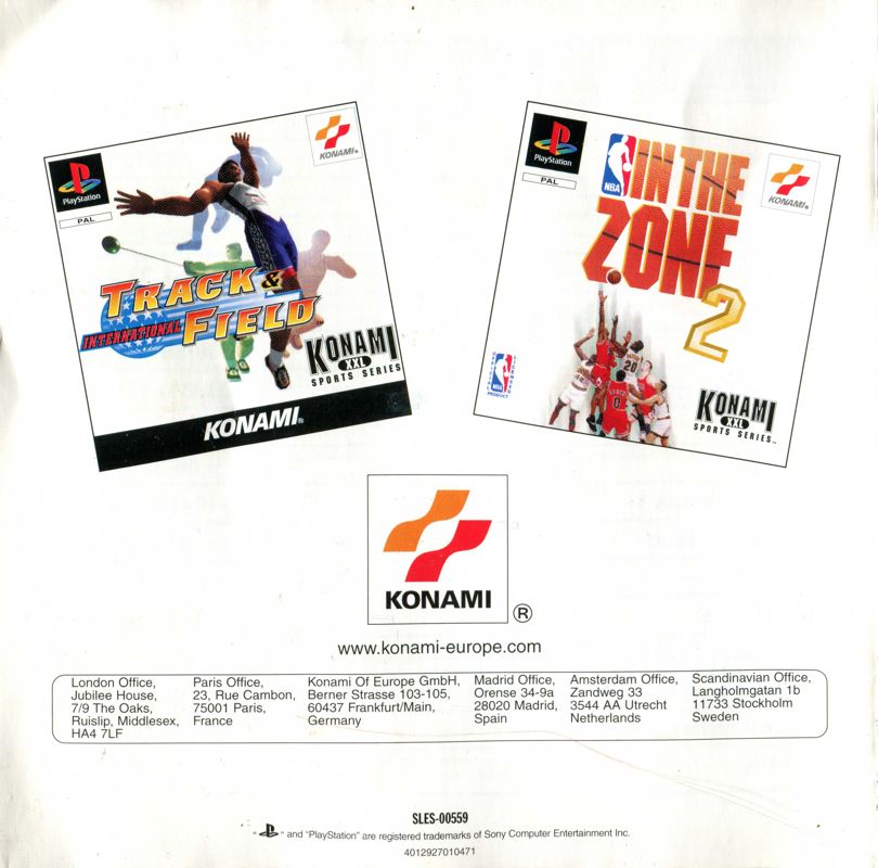 Manual for Goal Storm '97 (PlayStation): Back