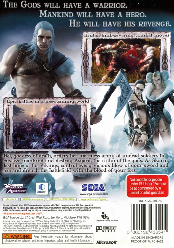 Back Cover for Viking: Battle for Asgard (Xbox 360)