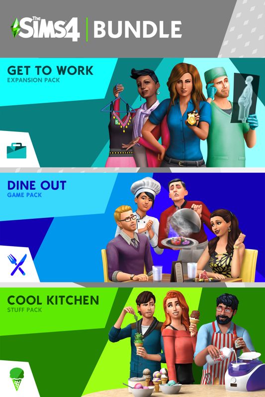 Front Cover for The Sims 4 Bundle: Get to Work, Dine Out, Cool Kitchen Stuff (Xbox One) (download release)