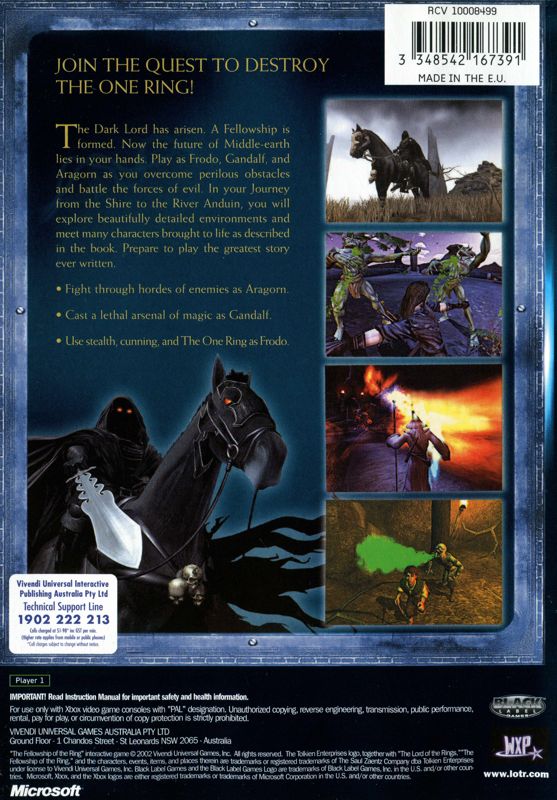 Back Cover for The Lord of the Rings: The Fellowship of the Ring (Xbox)