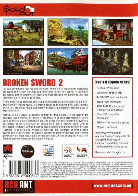 Back Cover for Broken Sword: The Smoking Mirror (Windows) (Big Bytes release)