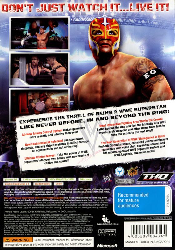 Back Cover for WWE Smackdown vs. Raw 2007 (Xbox 360)