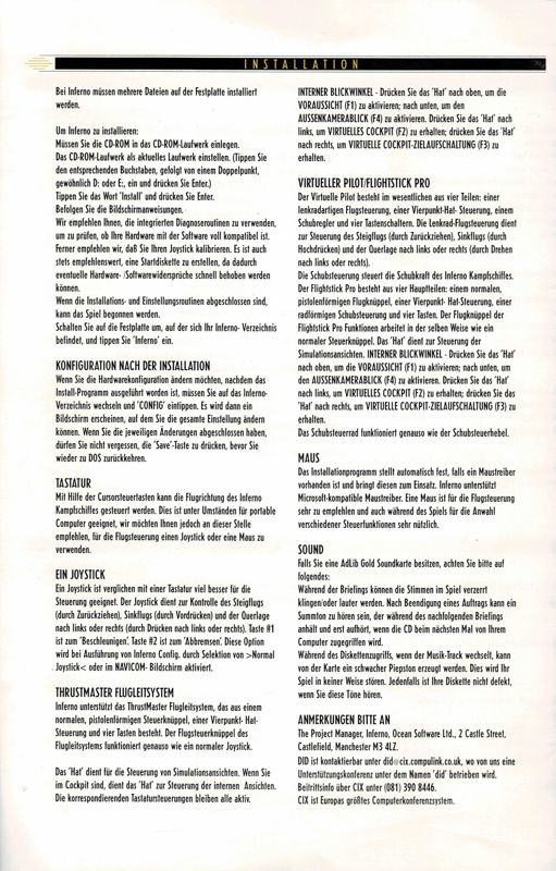 Reference Card for Inferno (DOS): Back
