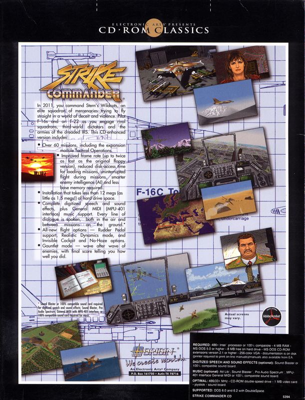 Back Cover for Strike Commander: CD-ROM Edition (DOS) (EA CD-ROM Classics release)