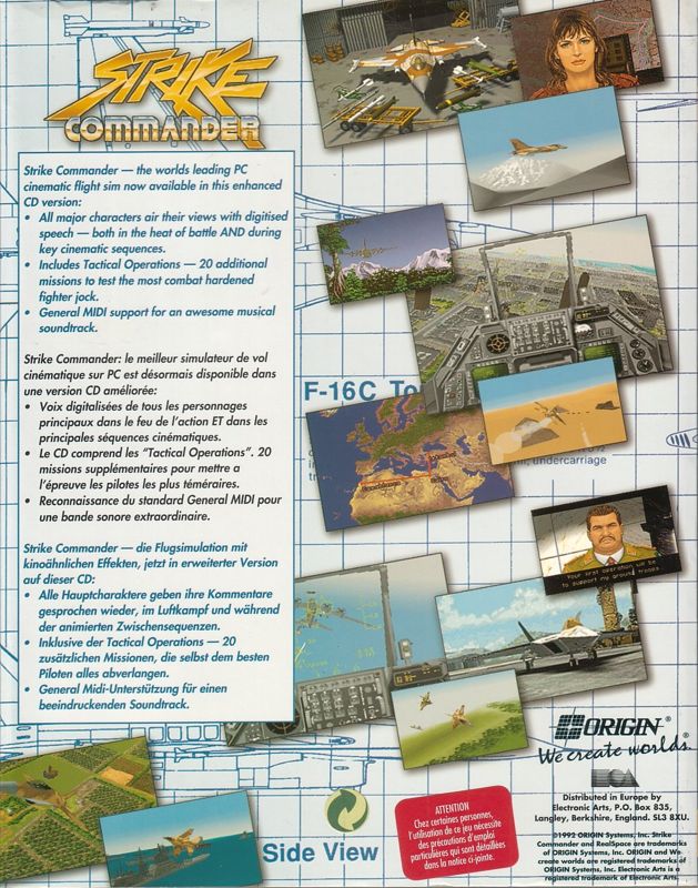 Back Cover for Strike Commander: CD-ROM Edition (DOS) (Enhanced CD-ROM Version)